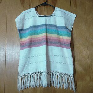 Nativa Women's Large Southwestern Striped Fringed Boxy Top Shirt Pullover